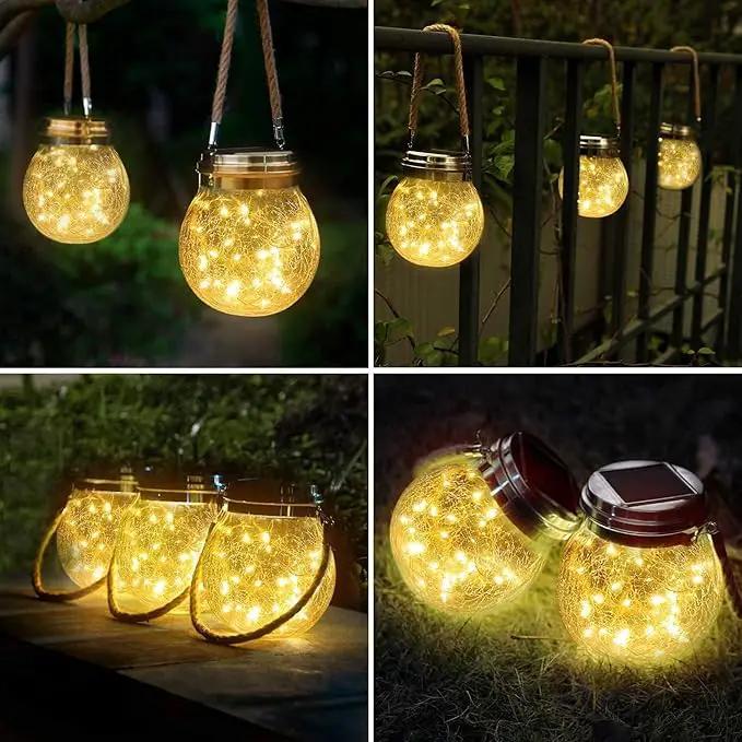 Solar Lantern Crackle Glass Ball, 2 Pack Garden Hanging Solar Lights Outdoor Waterproof Lanterns with 30 Warm White LED for Outdoor Decor Patio Yard Lawn Pathway by GreenHaven Gardens