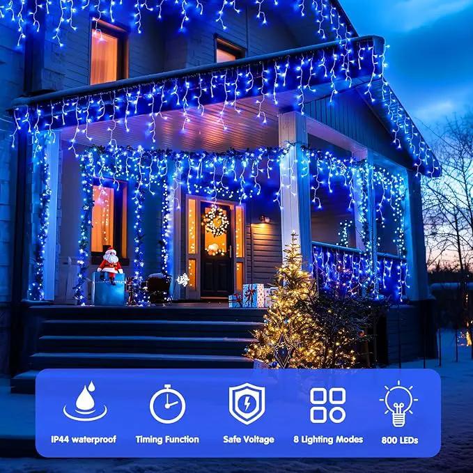 JMEXSUSS 800 LED Blue Icicle Christmas Lights Outdoor, Icicle Lights for Outside with 160 Drops, Blue Christmas String Lights Indoor Outdoor for Party Holiday Christmas Decoration by GreenHaven Gardens
