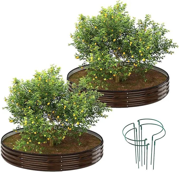 Galvanized Metal Planter Round Raised Garden Bed Kit for Gardening Outdoor Grow Garden Box Raised Flower Bed Round Galvanized Planter Outdoor 2PC 3x3x1ft by GreenHaven Gardens