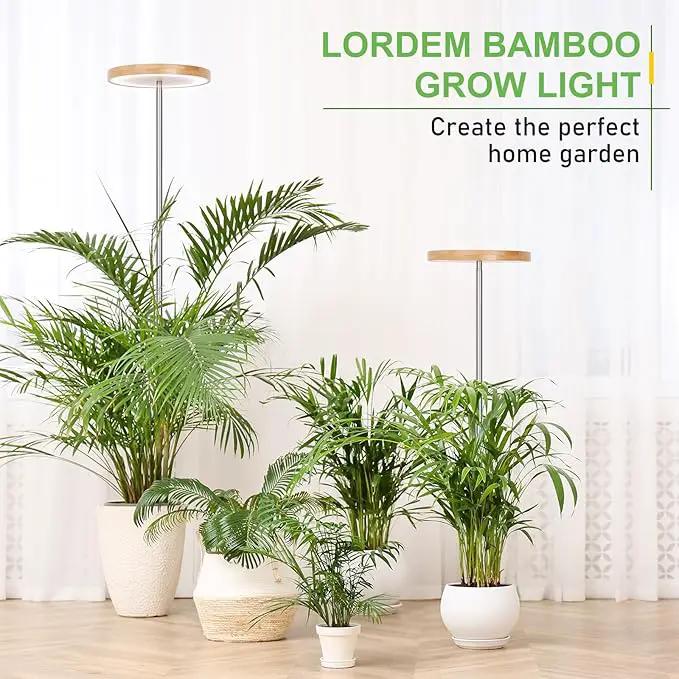 LORDEM Bamboo Grow Light for Indoor Plants,Full Spectrum LED Plant Grow Light, Height Adjustable Growing Lamp with Auto Timer 4H/8H/12H, 4 Dimmable Levels, Ideal for Large Tall Plants by GreenHaven Gardens