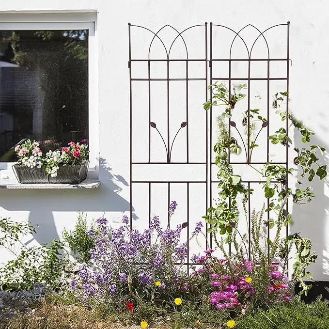 4 Pack Metal Garden Trellis 71" Black Fence Rustproof Garden Trellis for Climbing Plants Support Roses Flower Outdoor Lawn, Brown by GreenHaven Gardens