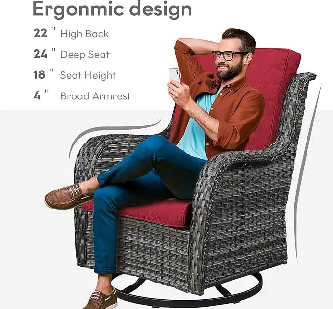5 Pieces Patio Furniture Sets Wicker Outdoor Furniture, Rattan Patio Swivel Glider Chairs with 2 Ottoman and Glass Side Table by GreenHaven Gardens