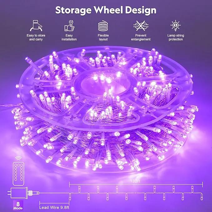 JMEXSUSS 400 LED Halloween Lights, 8 Modes Purple String Lights Indoor,132ft Purple Lights Outdoor Waterproof for Halloween, Christmas,Party,Xmas Tree Lights Decor, EXS-S-0400-R by GreenHaven Gardens