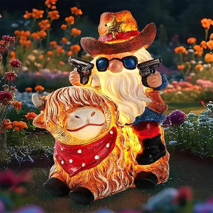 Garden Gnome Statue on Highland Cow with Solar Lights – Funny Outdoor Resin Decor for Patio, Lawn, Yard – Unique Gift for Women, Grandma, Mother's Day, Birthday, Housewarming by GreenHaven Gardens
