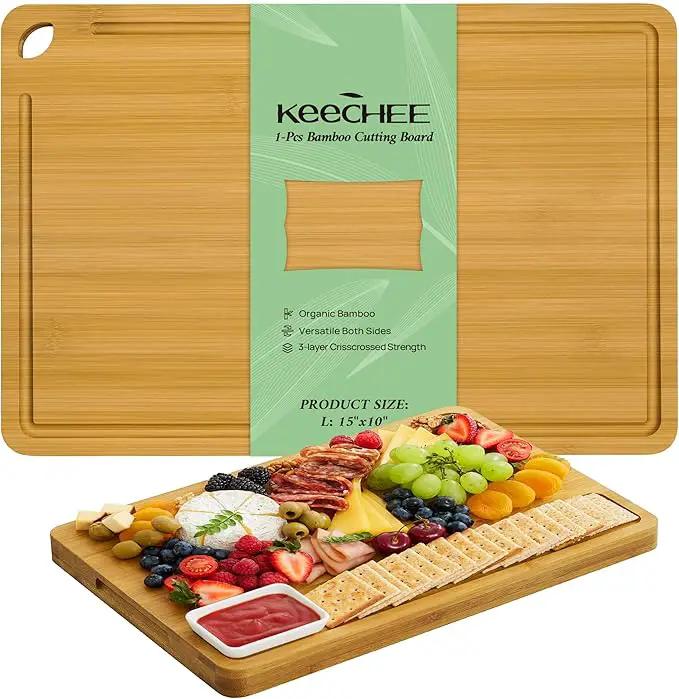 Cutting Board For Kitchen Natural Bamboo With Smooth Finish & Deep Juice Groove – L (15x10) – Great For Slicing, Serving by GreenHaven Gardens