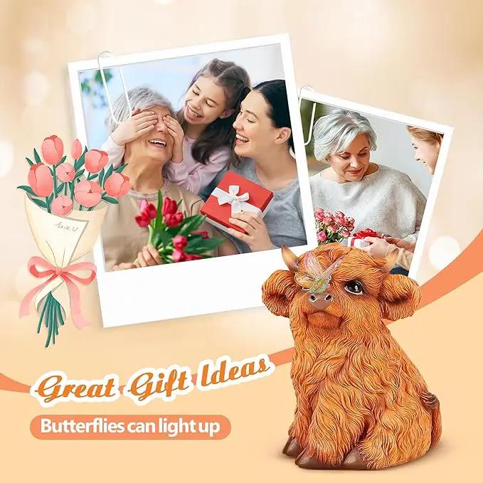 Highland Cow Solar Powered Outdoor Garden Statue, Resin Highland Cow Statue with Solar Light Lantern, Decorative Lawn, Yard Outdoor Highland Cow Decor. Unique home decorations, gifts for women by GreenHaven Gardens