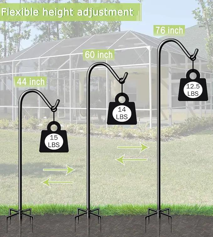 Garbuildman 76 Inch Tall Shepherd Hooks with 5-Forked Base, Adjustable Heavy Duty Bird Feeder Pole Stand Hanger for Outdoor, Shiny Black, 1 Pack by GreenHaven Gardens