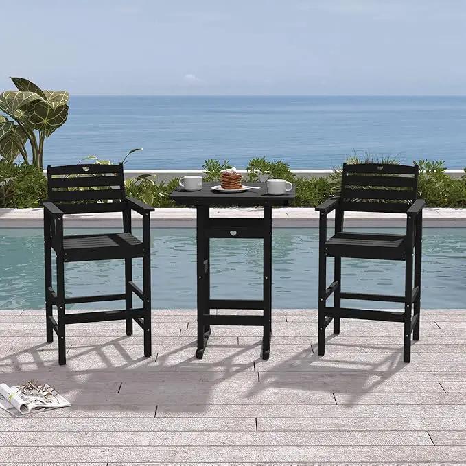Tall Adirondack Chairs Set of 2, HDPE Wood Balcony Adirondack Chairs Set with Heart Cutout Design, Weather-Resistant Bar Height Furniture for Deck, Porch, Pool (Black) by GreenHaven Gardens