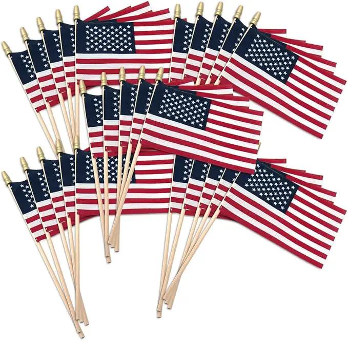Super Tough Small American Stick Flags 4’’x6’’ | Cotton Outdoor Flag on 10’’ Wooden Stick with Spear Tip | Mini Flags Patriotic Decor for Various Holiday Parties and National Flag Day | 25 Pack by GreenHaven Gardens