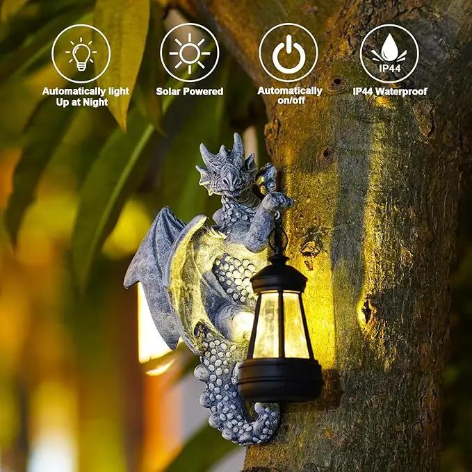 Goodeco Dragon Tree Hugger Solar Lantern Garden Statue - 9.3 Inch Resin Dragon Decor for Outdoor, Perfect Garden Gift & Yard Decor by GreenHaven Gardens