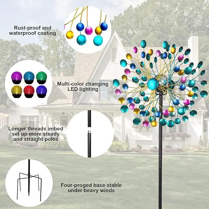 Solar Wind Spinners for Yard and Garden- 58.2 Inch Metal Wind Sculptures Outdoor Clearance Kinetic Windmills with Multi Color Led Glass Ball (Polka Dots) by GreenHaven Gardens