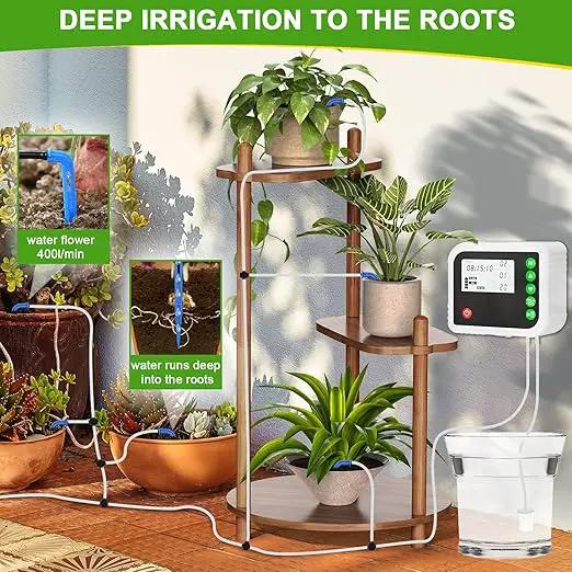 Automatic Plant Water Indoor, 15 Potted Plants Self Watering System, Automatic Drip Irrigation Kit Plant Watering Devices Programmable Water Timer, LED Display and Power Supply by GreenHaven Gardens