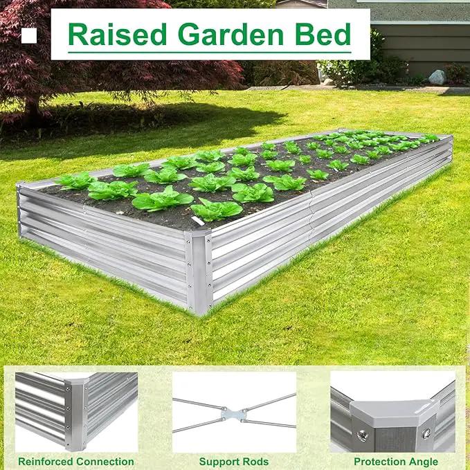 JERIA 12×4×1ft Raised Garden Bed with Support Rods,Galvanized Raised Garden Bed Kit Outdoor Metal Gardening Planter Box for Vegetable, Fruits, Flower by GreenHaven Gardens