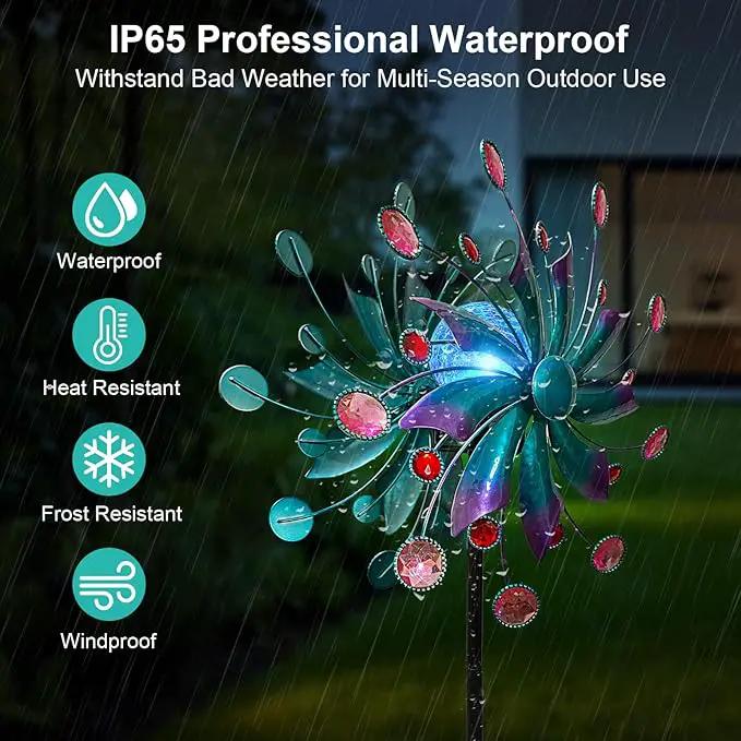 Solar Wind Spinners for Yard and Garden-60.6 Inch 360° Metal Wind Sculptures Outdoor Clearance Kinetic Windmills with Multi Color Led Glass Ball by GreenHaven Gardens