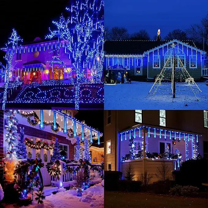 Outdoor Christmas Decorations, 24 Tubes(Equivalent to 3 Sets of 12Inch 8-Tubes) Meteor Shower Lights Snow Falling Icicle Christmas Lights Outdoor for House Tree Halloween Garden Decor, UL Plug, Blue by GreenHaven Gardens