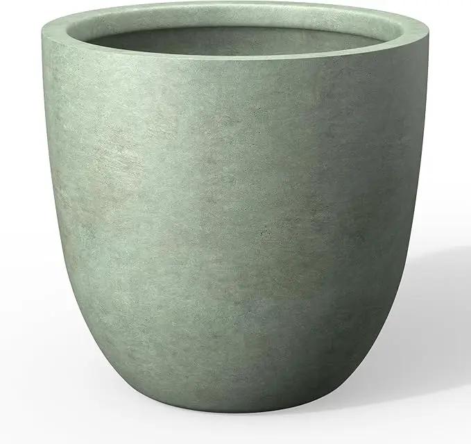 Kante 14 Inch Dia Round Concrete Planter, Indoor Outdoor Large Plant Pot with Drainage Hole and Rubber Plug for Home Patio Garden, Mint Green by GreenHaven Gardens