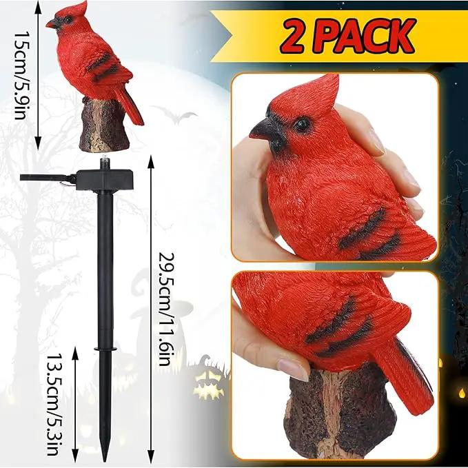 2 Pack Cardinal Solar Lights Cardinal Outdoor Decor Red Bird Solar Light Bird Figurine Garden Stake for Pathway Garden Lawn Yard Cemetery Decoration by GreenHaven Gardens