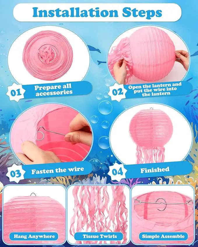 18 Pcs Jellyfish Paper Lanterns Mermaid Birthday Decorations Hanging Lantern Lamps for Ocean Theme Decor Under The Sea Party Supplies by GreenHaven Gardens