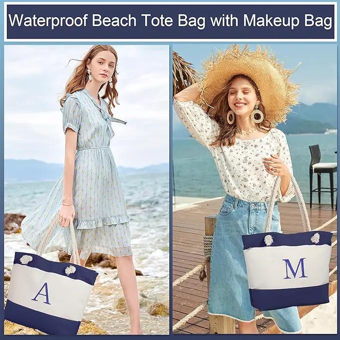 YOOLIFE Beach Bags for Women - Initial Tote Waterproof Bag with Makeup Bag, Mothers Day Gifts for Women Mom Friend Birthday by GreenHaven Gardens