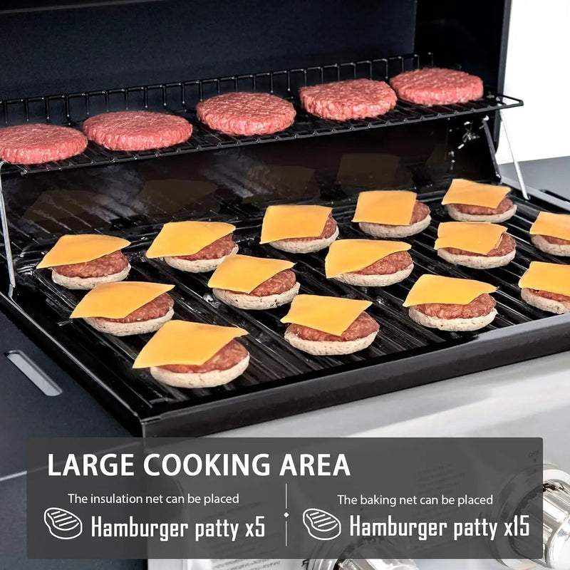 MASTER COOK 3 Burner BBQ Propane Gas Grill, Stainless Steel 30,000 BTU Patio Garden Barbecue Grill with Two Foldable Shelves by GreenHaven Gardens