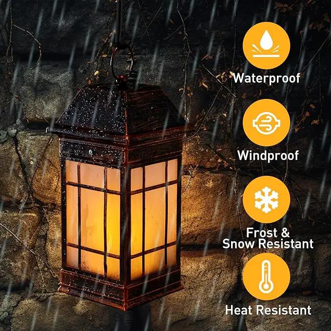 14" Solar Lantern Outdoor Waterproof, Glass Flickering Flame Solar Lanterns, Hanging Metal Lantern Decorative for Patio Front Porch Garden Backyard Tabletop Party Decoration by GreenHaven Gardens
