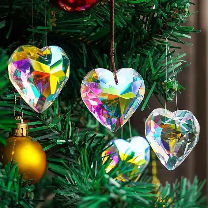 HDCRYSTALGIFTS 6pcs 50mm Crystal Heart Prism Suncatcher Window Sun Catchers Crystals Hanging Decorations Rainbow Maker Pendant Christmas Ornaments by GreenHaven Gardens
