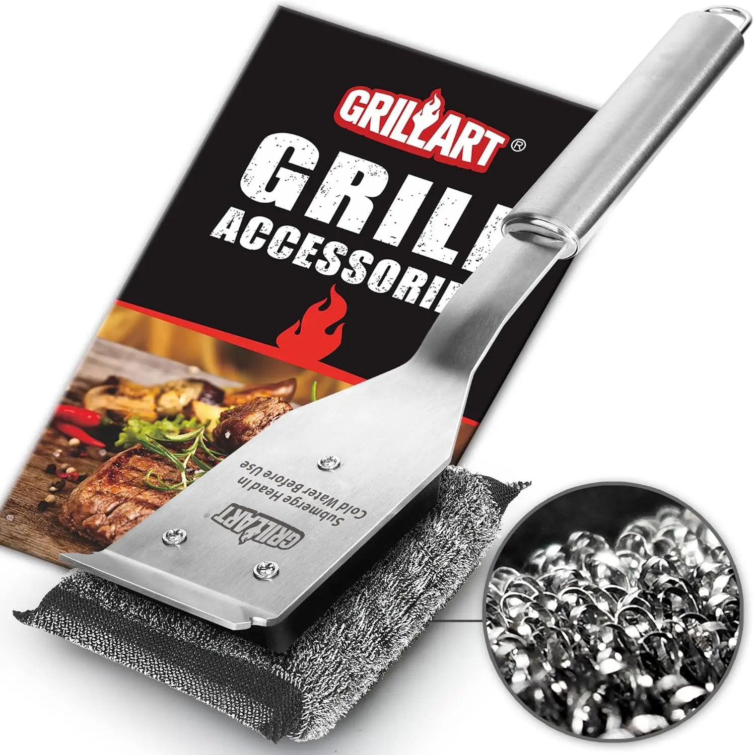 GRILLART Grill Brush Bristle Free, Safe Grill Brush for Outdoor Grill, SteamWizards BBQ Grill Cleaning Brush Kit, Replaceable Head Grill Scraper Tool, Grill Cleaner BBQ Accessories, Gifts for Men/Dad by GreenHaven Gardens