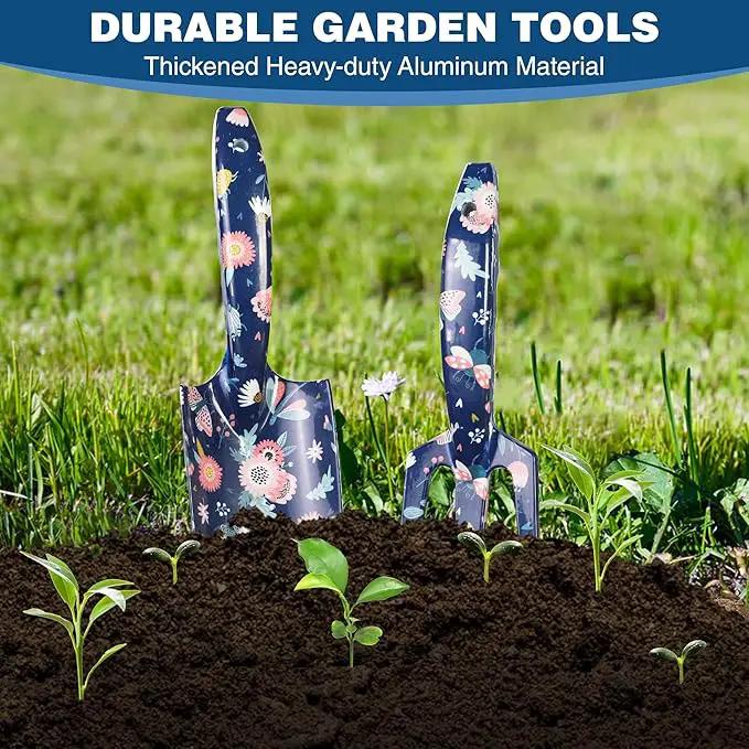 WORKPRO Aluminum Garden Tool Set, 4PCS Heavy Duty Hand Garden Tools with Box Include Trowel, Rake, Pruner, Garden Gloves, Floral and Insect Printing, Garden Gifts by GreenHaven Gardens