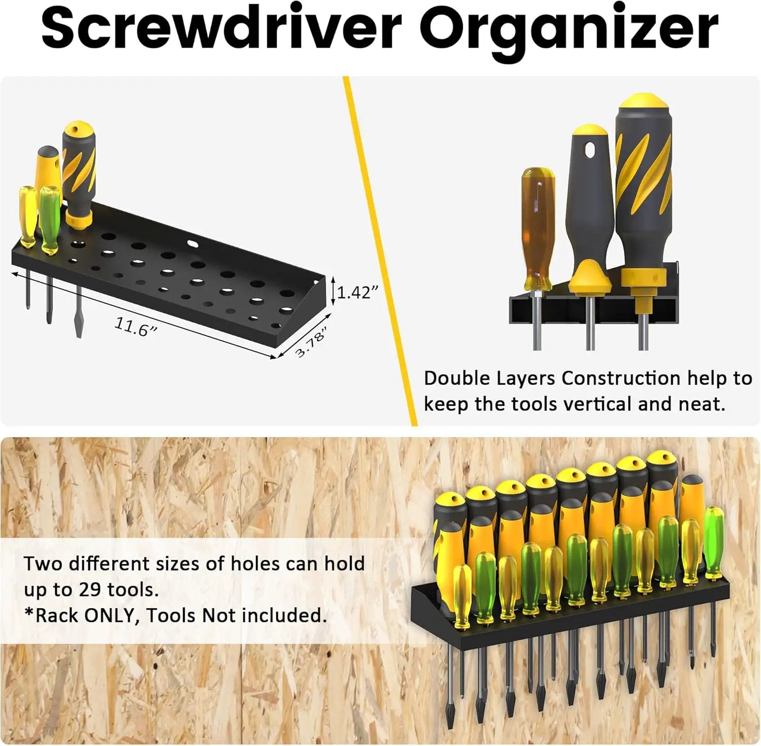 UNITEDPOWER Wall Mount Hand Tool Storage Set, Screwdriver Organizer, Pliers Holder, Hammer Rack, Metal Hardware Tray for Garage Workshop Workbench - 4 Pack by GreenHaven Gardens