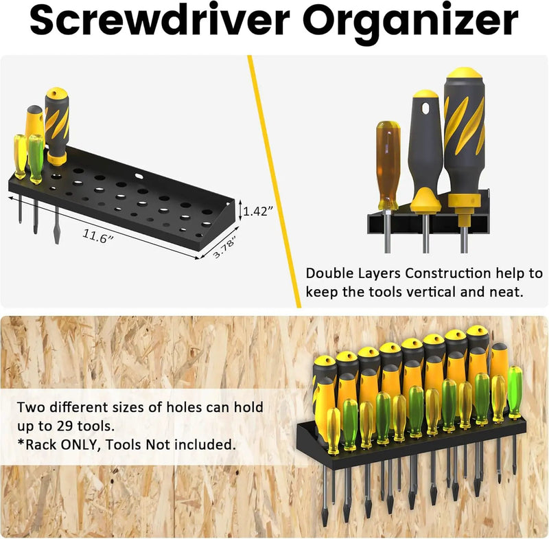 UNITEDPOWER Wall Mount Hand Tool Storage Set, Screwdriver Organizer, Pliers Holder, Hammer Rack, Metal Hardware Tray for Garage Workshop Workbench - 4 Pack by GreenHaven Gardens