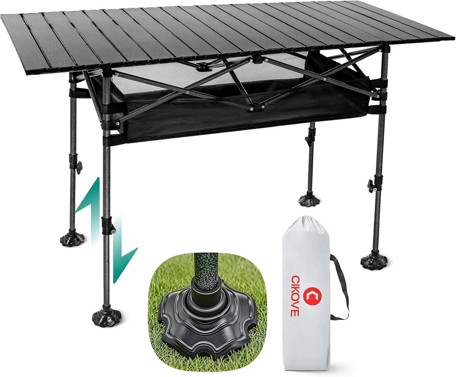 Height Adjustable Camping Table Tall Large Outdoor Folding Camping Table with Wide-Base Anti-Sink Legs & Carry Bag for Camping BBQ Beach Backyard (Black) by GreenHaven Gardens