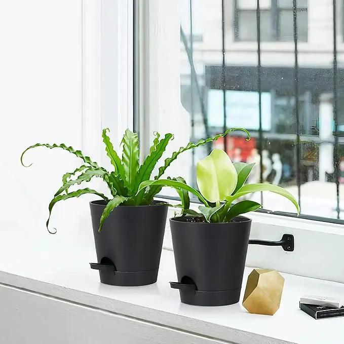 5 Pack 5 inch Self-Watering Pots, African Violets Planter with Drainage Holes and Reservoir, Black Plastic Planter for Indoor Outdoor Plants Flowers and Houseplants Black, 5 inch 5 pcs by GreenHaven Gardens