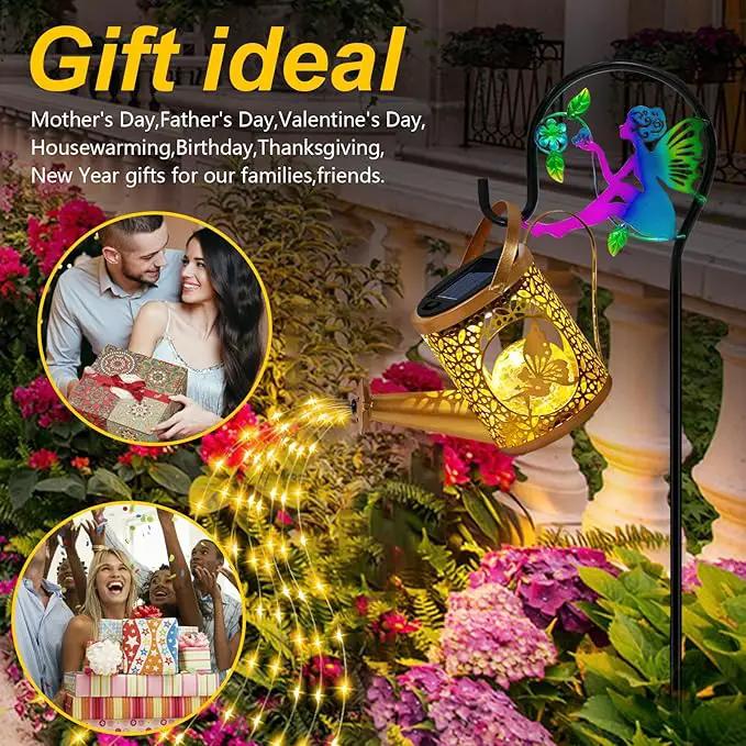 Solar Lights Garden Decorative, Solar Watering Can with Cascading Lights, Waterproof Metal Lantern with Fairy Shepherd Hook, Outdoor Decor for Yard, Patio, Lawn, and Pathway by GreenHaven Gardens