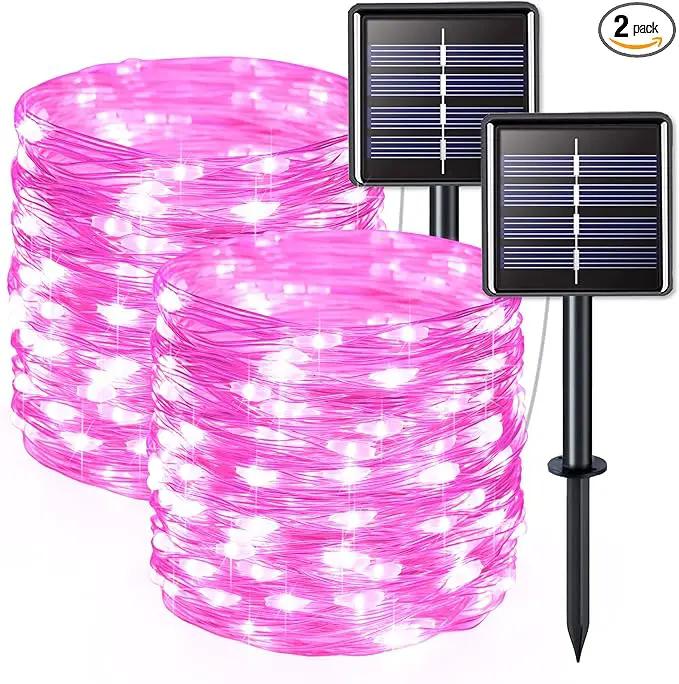 JMEXSUSS 2 Pack Solar Fairy Lights, 33ft 100 LED Pink Outdoor Waterproof, 8 Modes String Lights for Outside Garden Patio Party Decorations by GreenHaven Gardens