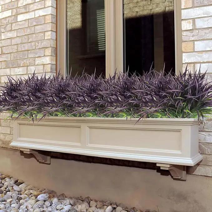 Ouddy Decor 16 Bundles Artificial Plants Outdoor Fake Grass Greenery Stems UV Resistant Faux Plastic Shrubs for Autumn Garden Pathway Front Porch Home Harvest Thanksgiving Halloween Decor, Purple by GreenHaven Gardens