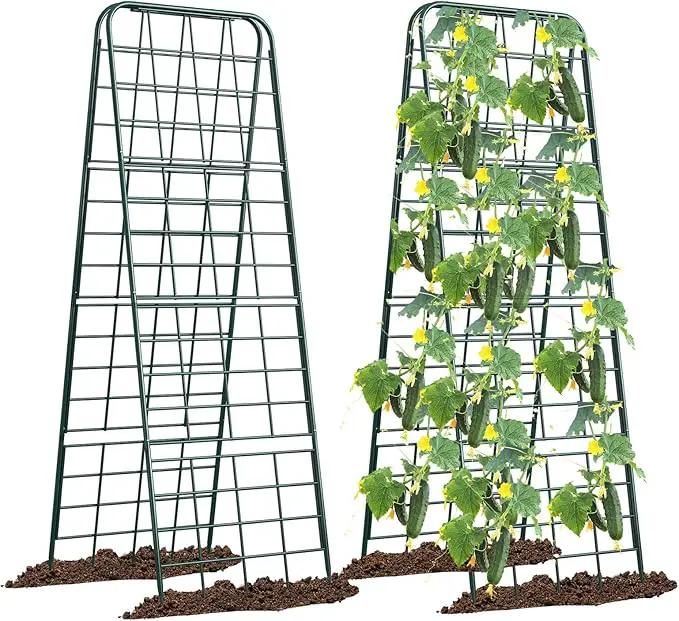 Heavy Duty 50"x17" Adjustable A-Frame Trellis for Climbing Plants – Rust-Proof Metal Garden Trellis with Dense Grid Design, Perfect for Raised Beds, Tomatoes, Cucumbers & Outdoor Vines (Green, 2 Pcs) by GreenHaven Gardens