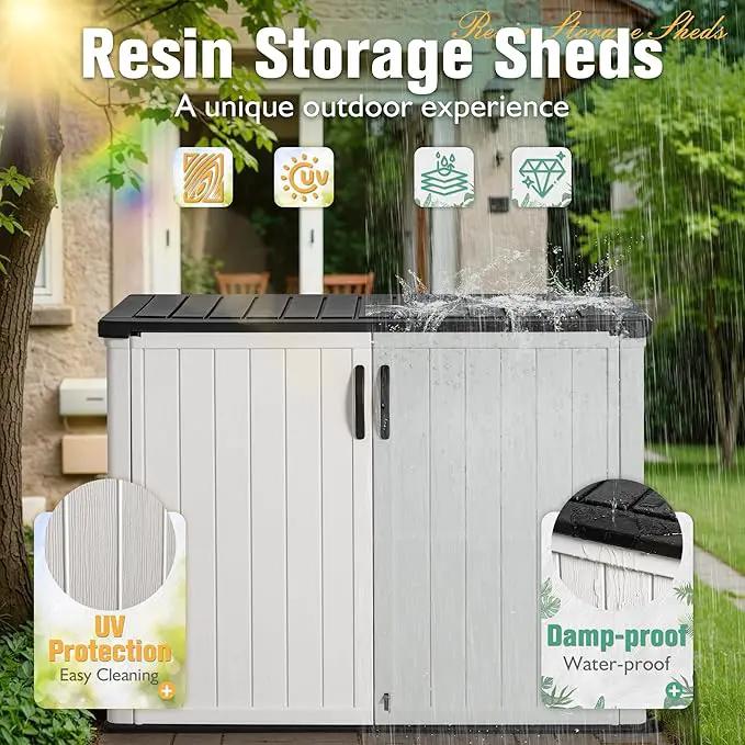 Greesum Outdoor Horizontal Storage Sheds 27 Cu.ft Resin Large Storaged Box Weather Resistance, Without Shelf, Easy to Assemble, Prefect for Garden, Patios, Backyards, White by GreenHaven Gardens