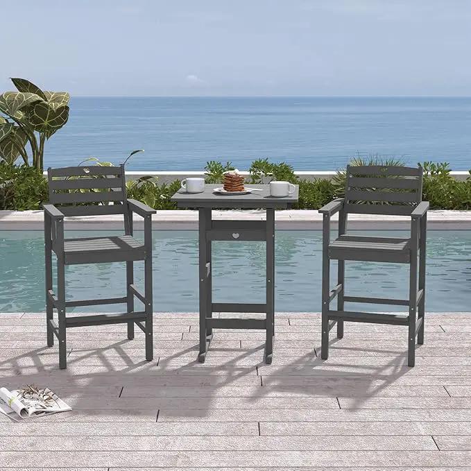 Tall Adirondack Chairs Set of 4, HDPE Wood Balcony Adirondack Chairs Set with Heart Cutout Design, Weather-Resistant Bar Height Furniture for Deck, Porch, Pool (Grey) by GreenHaven Gardens