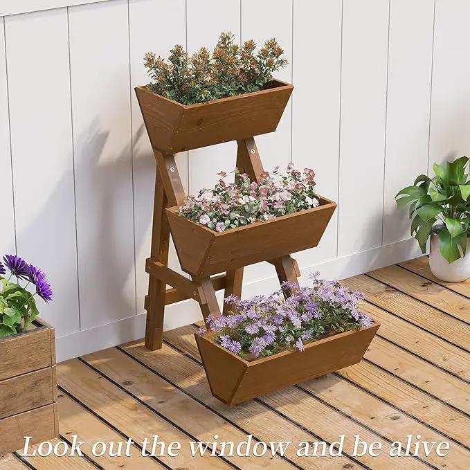 3-Tiers Wooden Raised Garden Bed,Wood Planter Box for Vegetable,Flower Rack,Flower Pot Stands,Indoor Outdoor Gardening Planting Beds (Brown, Small) by GreenHaven Gardens