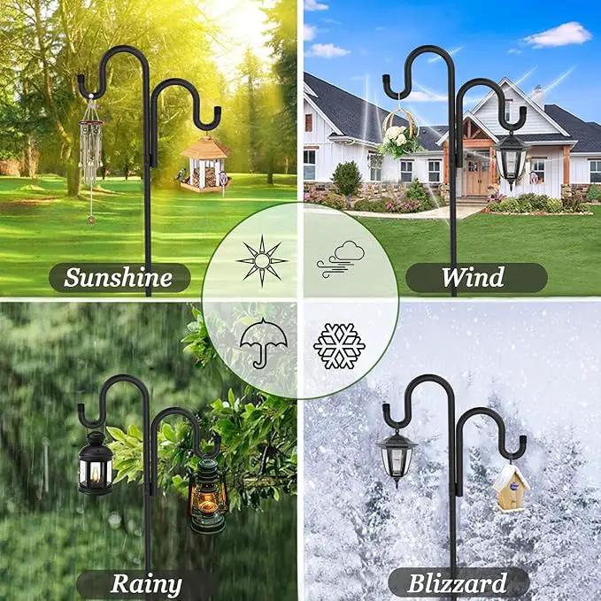 Double Shepherds Hooks for Outdoor, Bird Feeder Pole with 5 Prongs Base, Heavy Duty Garden Hook for Lantern, Wind Chime and Hummingbird Feeder, 92 Inch, 2 Pack by GreenHaven Gardens
