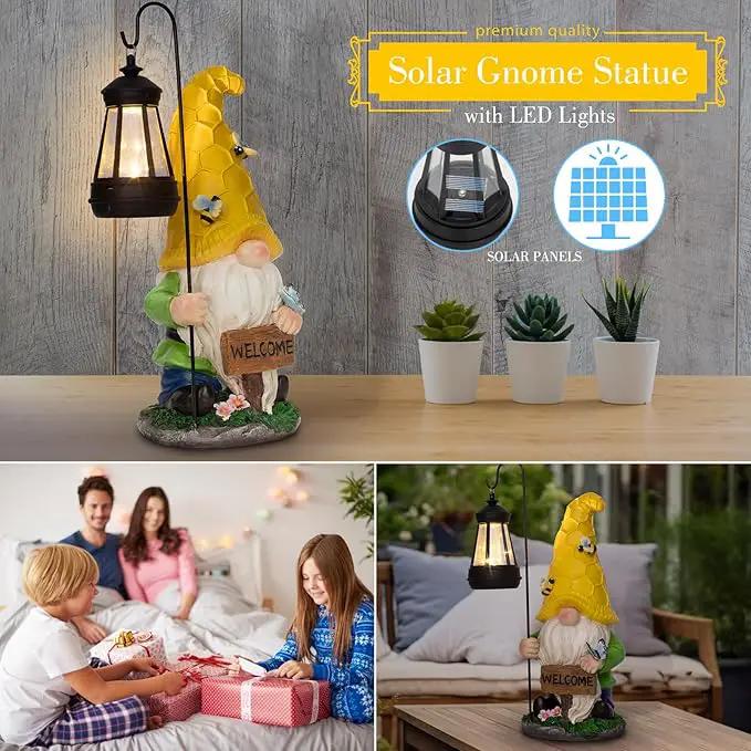 12.6'' Solar Large Garden Gnomes Outdoor Statues with Lantern, Welcome Gnome Garden Outdoor Decor Gift Waterproof Decoration for Patio, Balcony, Yard Ornament - Unique Housewarming Gifts by GreenHaven Gardens