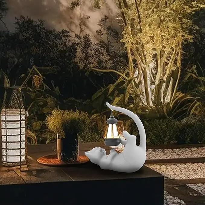 Solar Cat Garden Statue 10 Inch Porch Patio Decor for Outside Yard Decoration Outdoor Unique Housewarming Gardening Birthday Gifts for Cat Lovers Women Grandma by GreenHaven Gardens