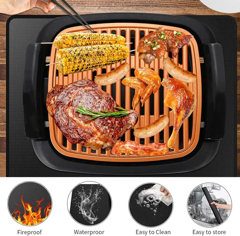 Heat Resistant Grill Mat, 15 x 18 inches Double-sided fireproof and waterproof BBQ protection mat Multi-Purpose for Grills Pizza Ovens Smokers Black by GreenHaven Gardens