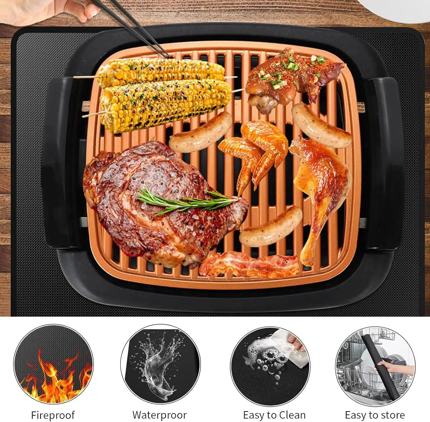 Heat Resistant Grill Mat, 24 x 36 inches Double-sided fireproof and waterproof BBQ protection mat Multi-Purpose for Grills Pizza Ovens Smokers Black by GreenHaven Gardens