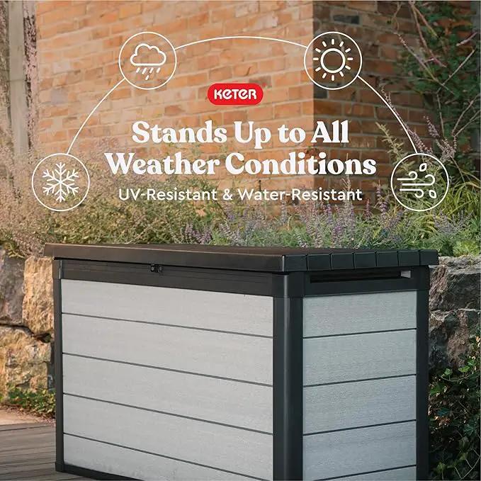Keter Denali 200 Gallon Resin Large Deck Box with Double Wall 20mm Panels - Paintable and Drillable-Organization and Storage for Patio Furniture and Outdoor Items, Grey & Black by GreenHaven Gardens