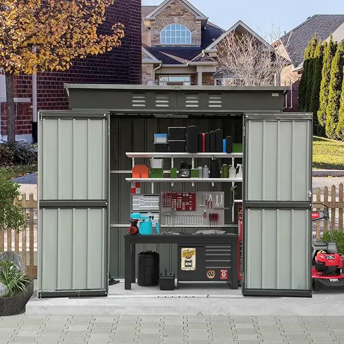 Domi Outdoor Storage Shed 6' x 4.5’, Metal Garden Shed with Galvanized Steel Frame for Bike, Tools, Lawn Mowers, Pool Toys, Outdoor Storage Cabinet with Lockable Door for Garden Lawn Patio (Dark Grey) by GreenHaven Gardens