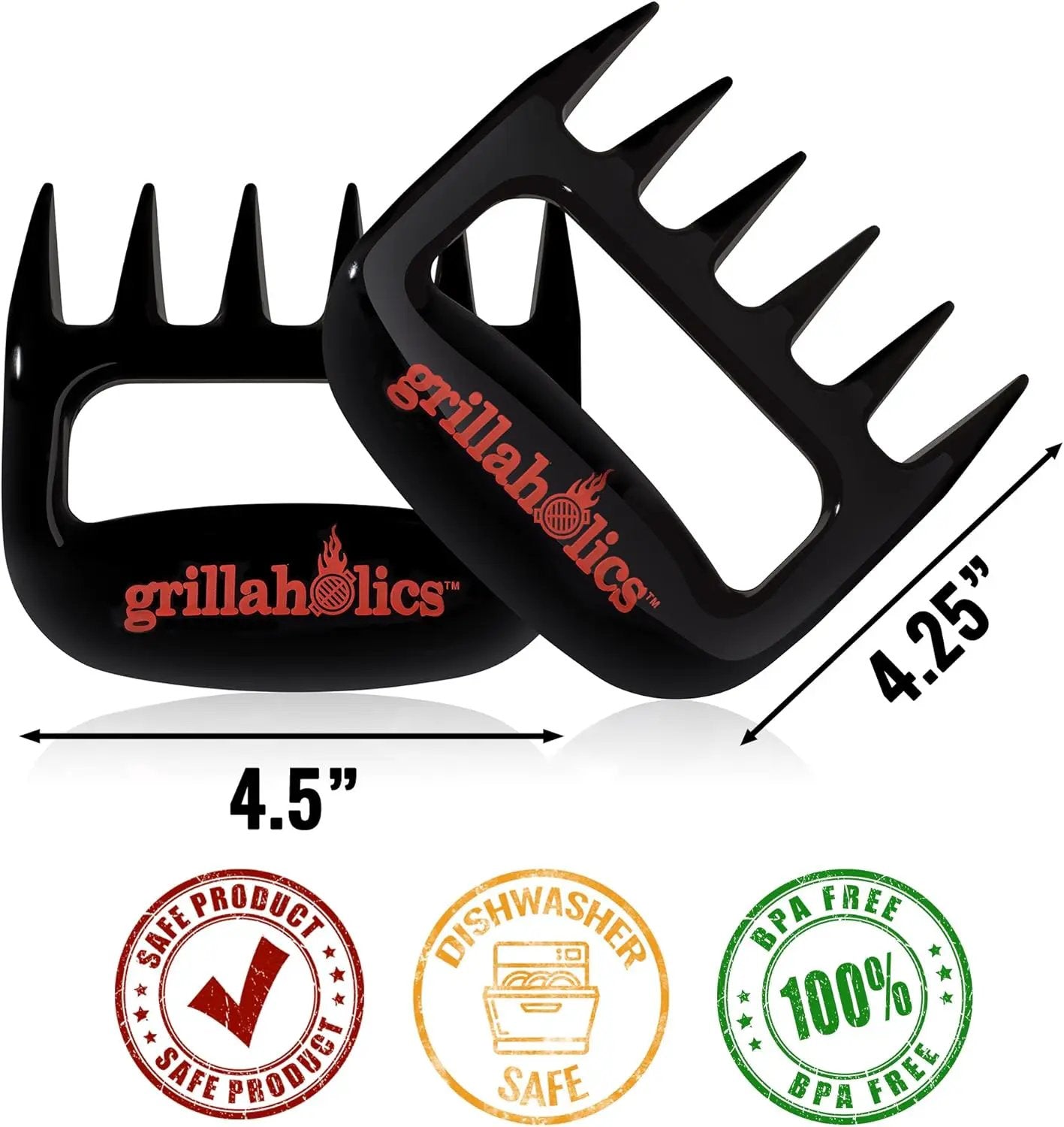 Grillaholics BBQ Meat Shredder Claws - Wolverine Style Ultra-Sharp Blades Quickly Lift Handle & Shred Meats - Best Dishwasher Safe Bear Claw Pulled Pork Meat Shredders in BBQ Grill Accessories (Black) by GreenHaven Gardens