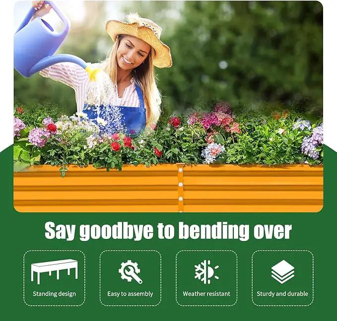 Land Guard Galvanized Raised Garden Bed with Legs, 96×24×32in Raised Garden Beds Outdoor with Drainage Holes, Planter Boxes Outdoor for Backyard, Patio, Balcony, 800lb Capacity, Cream Yellow by GreenHaven Gardens