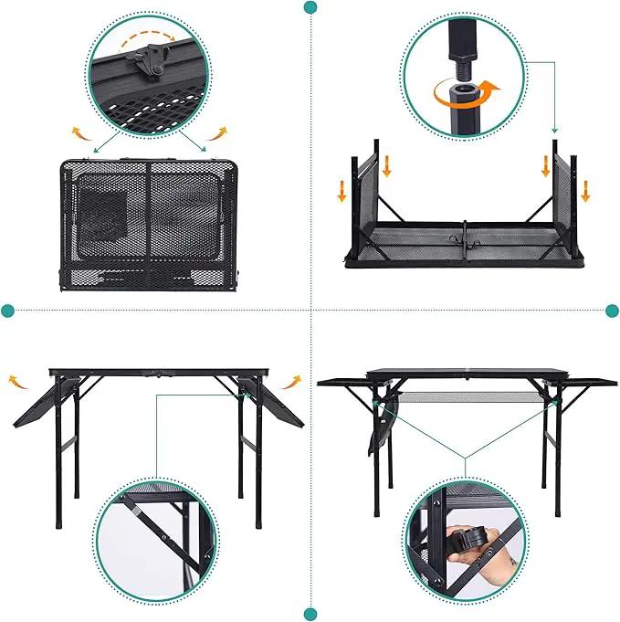 Nice C Folding Grill Table, Camping Table, Tailgate Tables, Grill Tables, Outdoor, Metal Folding Adjustable Height&Width, Mesh Net, Carry Handle by GreenHaven Gardens