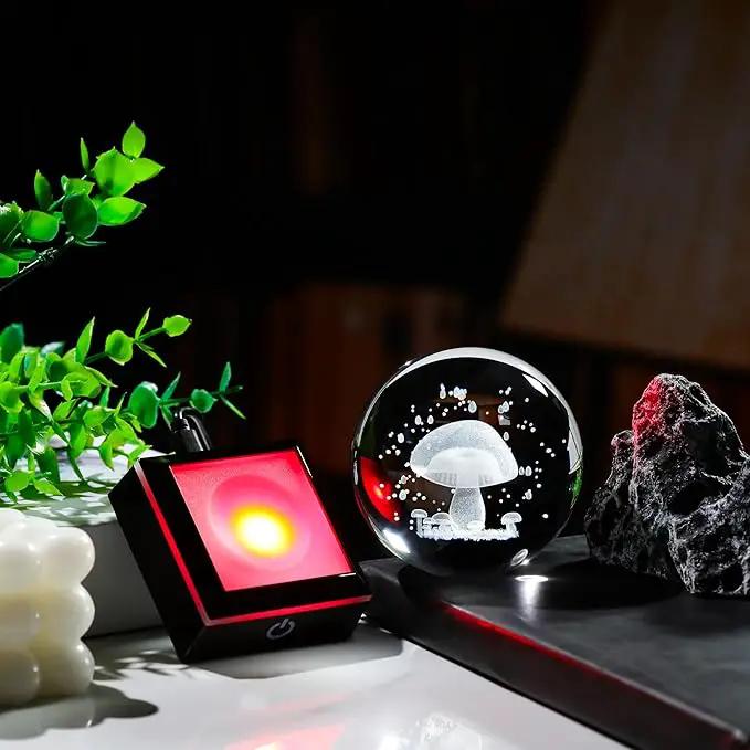 Qianwei 3D Crystal Ball Night Light - 3.14'' Mushroom Decor Glass Plants Lamp Figurines Statue for Room Decoration by GreenHaven Gardens